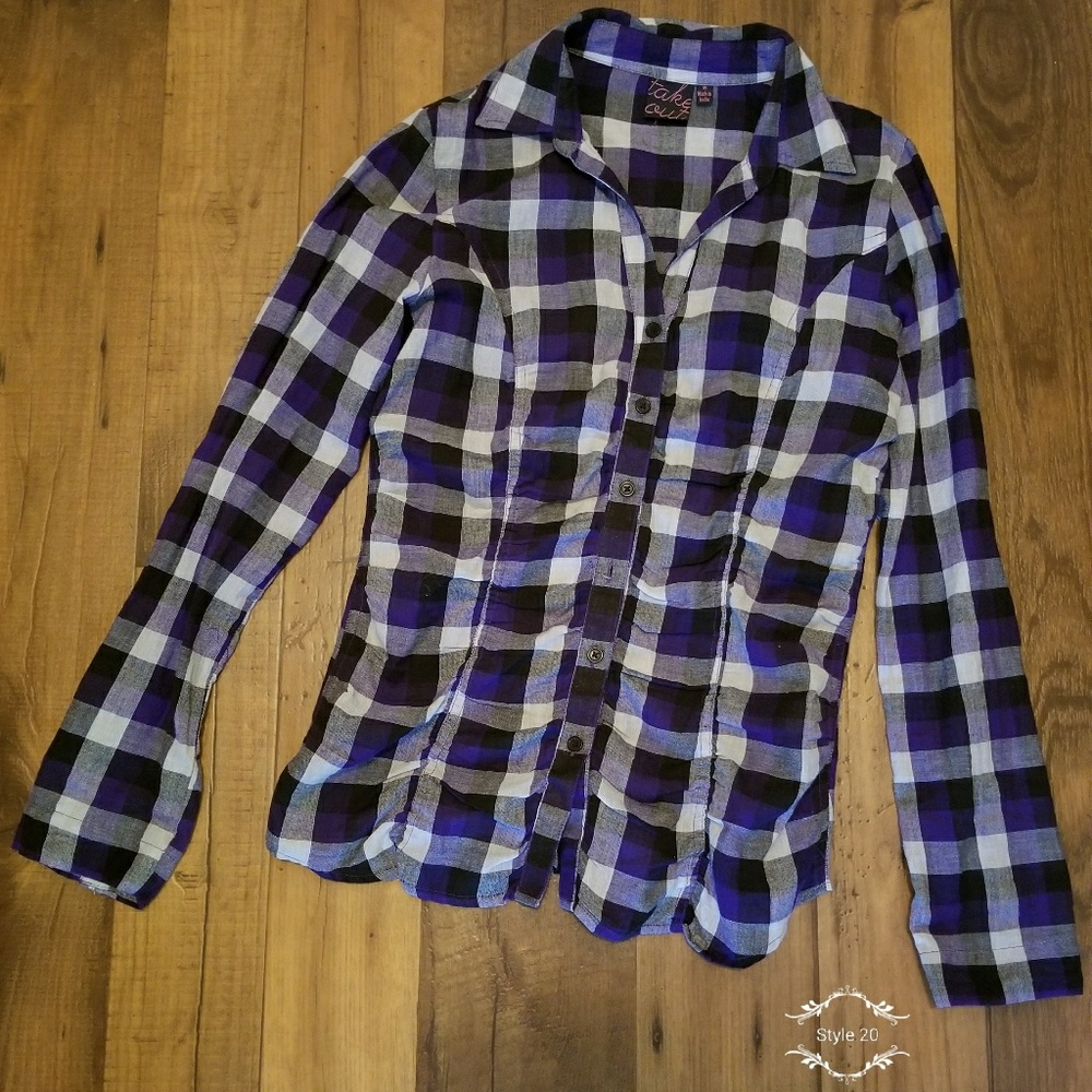 Purple, Black, and White Flannel Shirt